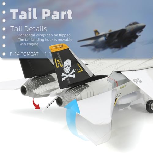 NUOTIE 1/100 Scale F-14 Tomcat Metal Fighter Model, US Navy VF-84 Jolly Rogers Fighter, Diecast Metal Airplane, Military Display Model