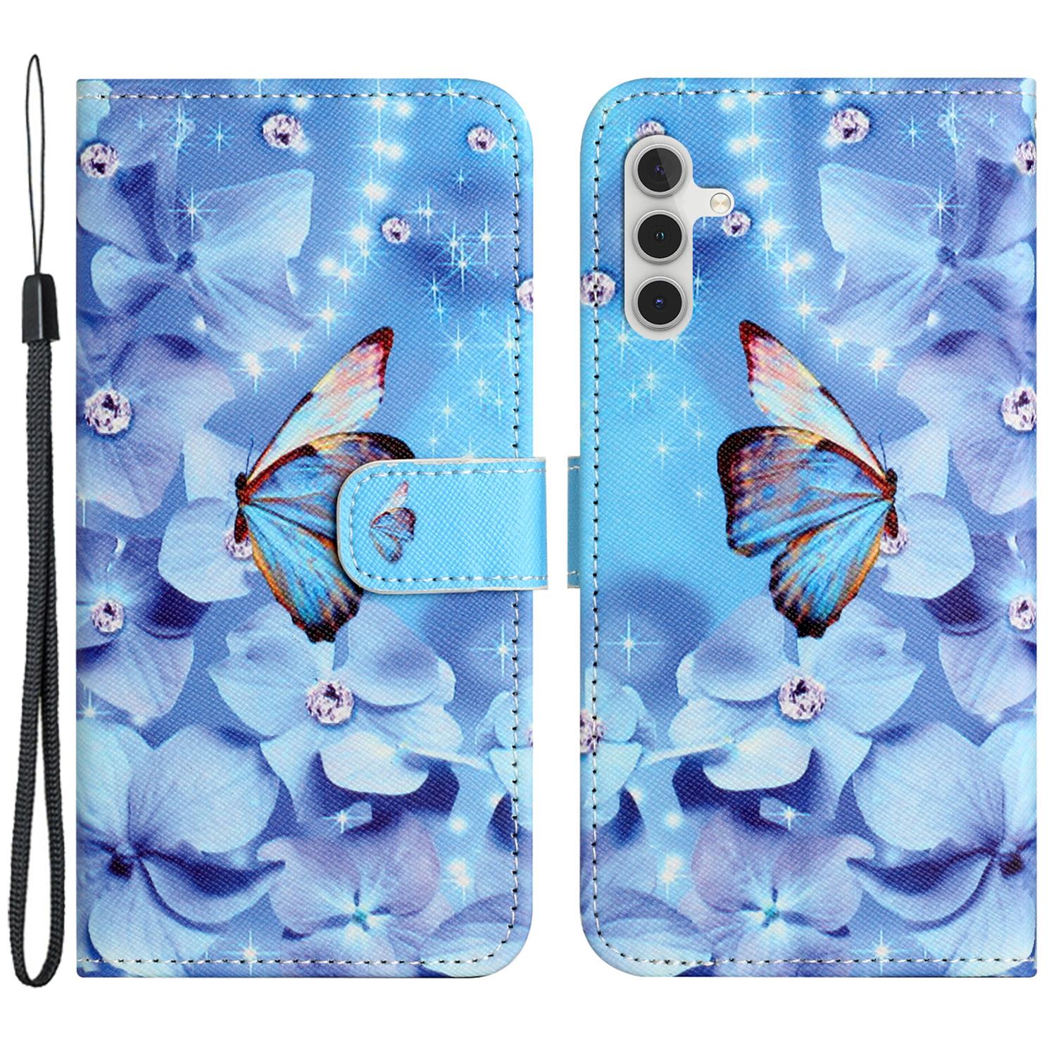 

For Samsung Galaxy A55 5G Protective Case 3D Crosshatch PU Leather Wallet Cover Flower and Butterfly
