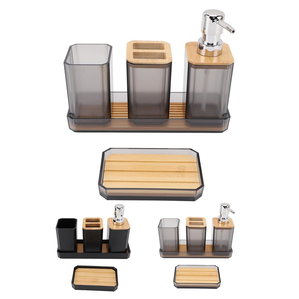 Bathroom Accessories Set Bath Ensemble Set with Toothbrush Holder Cup Lotion Bottles Soap Dish Tray
