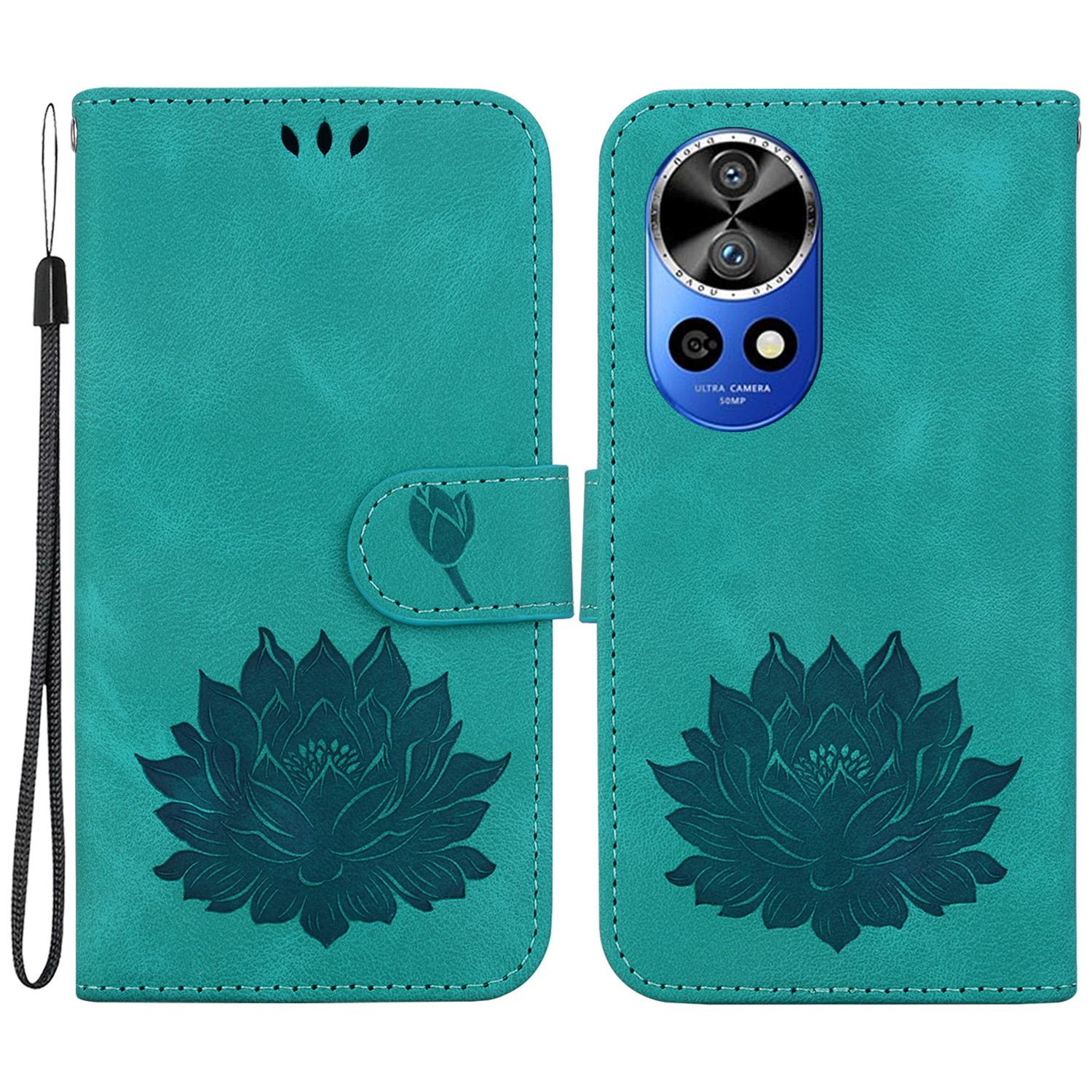 

For Huawei nova 12 Pro 5G/12 Ultra 5G Case Lotus Imprint Leather Stand Wallet Phone Cover Green