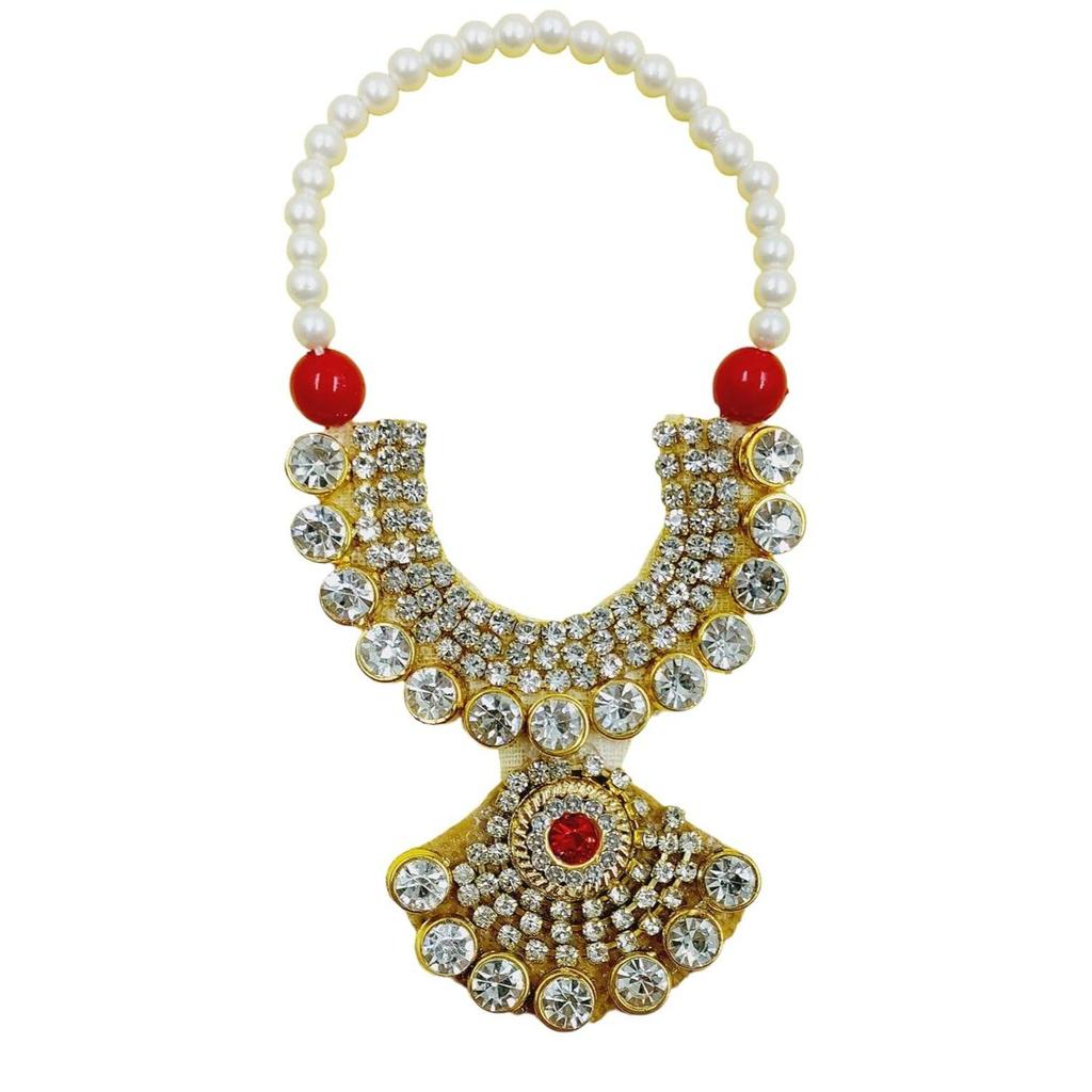 Small Golden Kundan Jarkan Mala for God Idol, Garland Haar for Murti Idols, Statue, Figurines, Set of 2 (Golden Kundan)