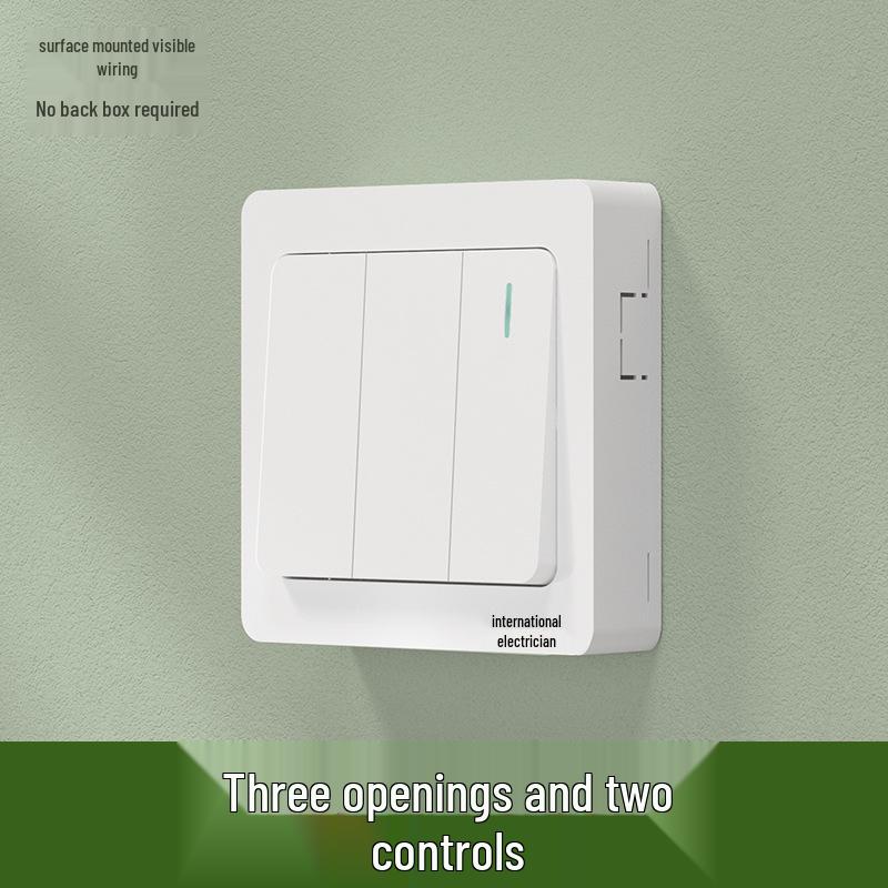 Ultra-Thin Surface-Mounted Single-Control Wall Switch & Socket Panel with Surface Box Outlet, One-Gang Push Button for Household Lighting.