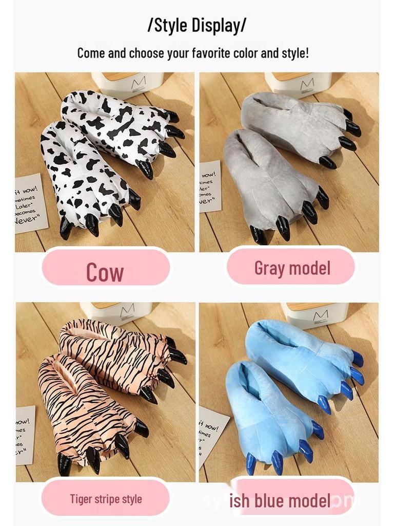 Kreativní bavlněné pantofle s dinosauřími drápy - Útulné zimní plyšové pantofle inspirované anime pro muže a ženy