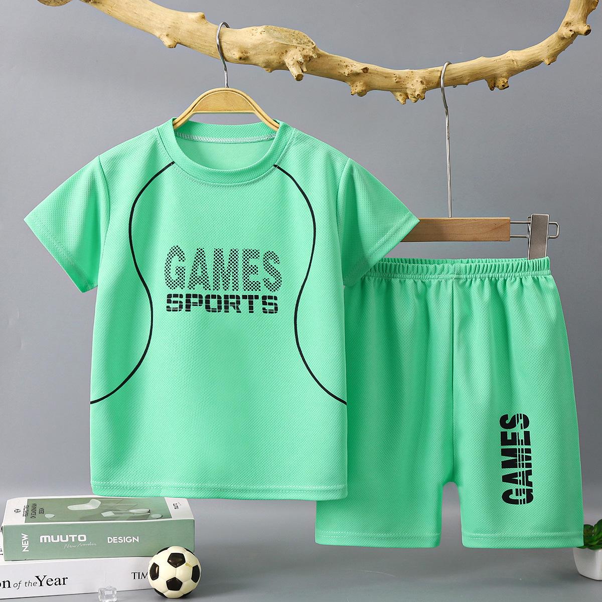 

Summer Collection Boys Basketball-Inspired Quick-Dry Homewear Set Solid Color Sports Short and Sleeved Shorts Children Sets 160cm
