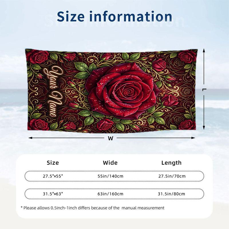 Roses Butterflies Garden Theme Quick Dry Beach Towel Custom Name Text Print Large Sand Resistant Towel Beach Vacation