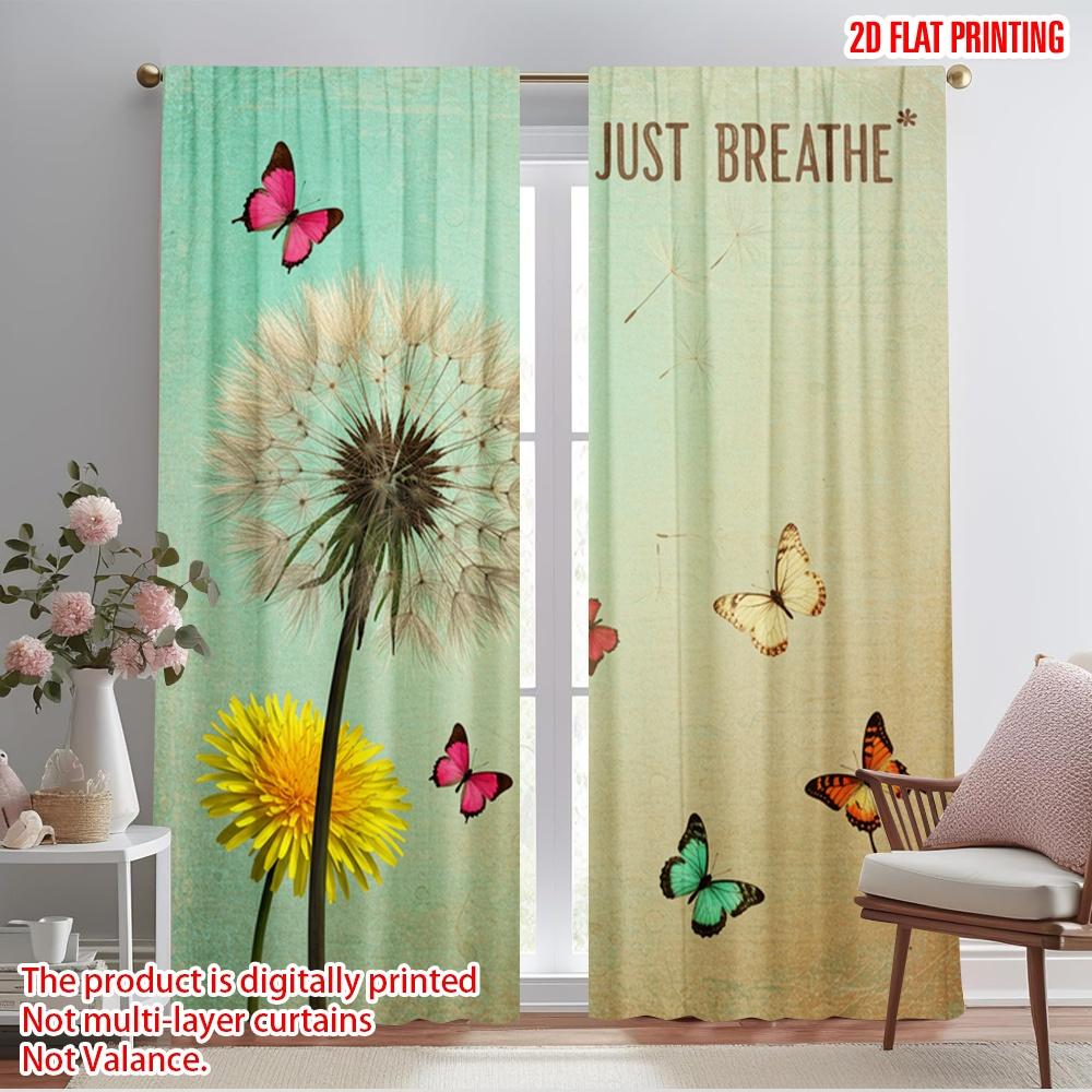 

2pcs 2D flat printing Curtain Dandelion Butterfly Just Breathe Polyester Fabric Without Electricity 0 Use for Indoor 52.50×116.00 CM 2pcs