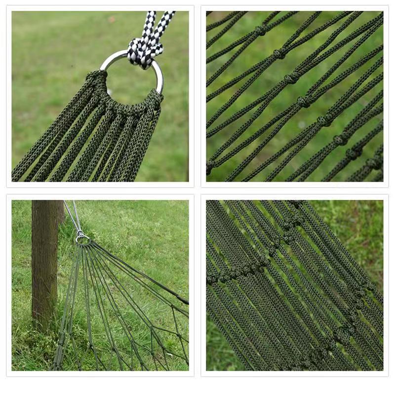 Nylon Mesh Hammock: Indoor/Outdoor Single-Person Swing with Thick Netting and Rings