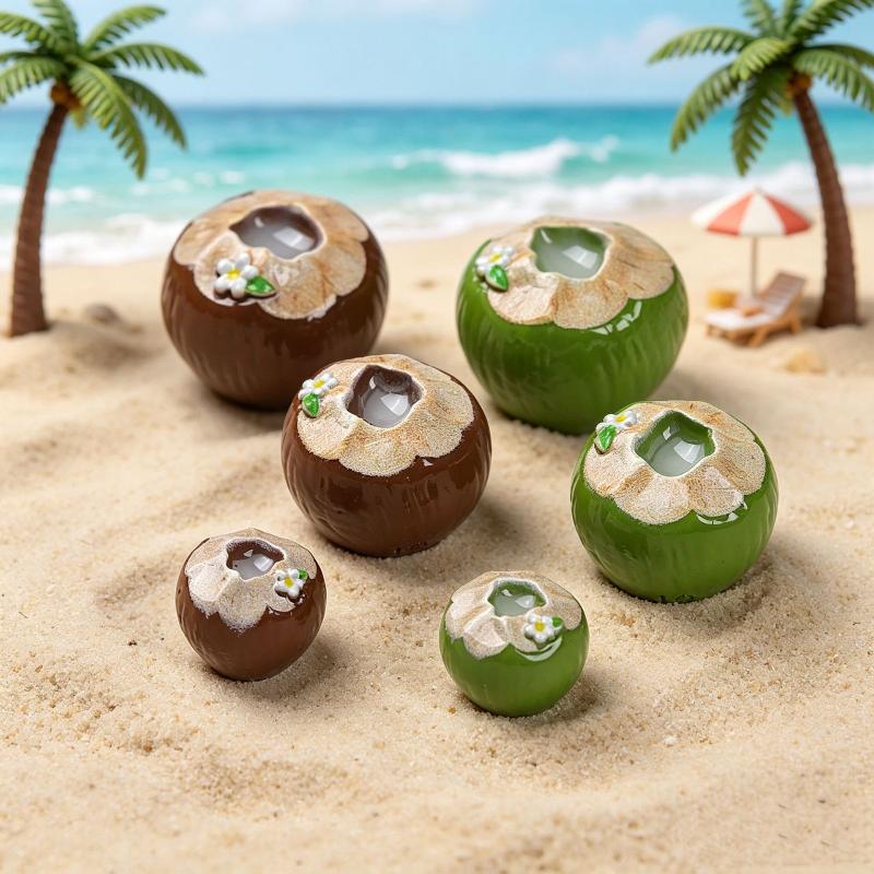 Mini Resin 3D Simulated Coconut Juice Decor 6Pcs Green Brown Accessories for DIY Handmade Gift Jewelry Making Craft