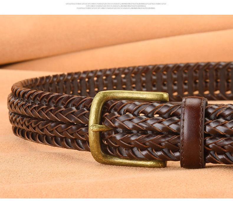 Men's Retro Hollow Genuine Leather Belt with Pin Buckle