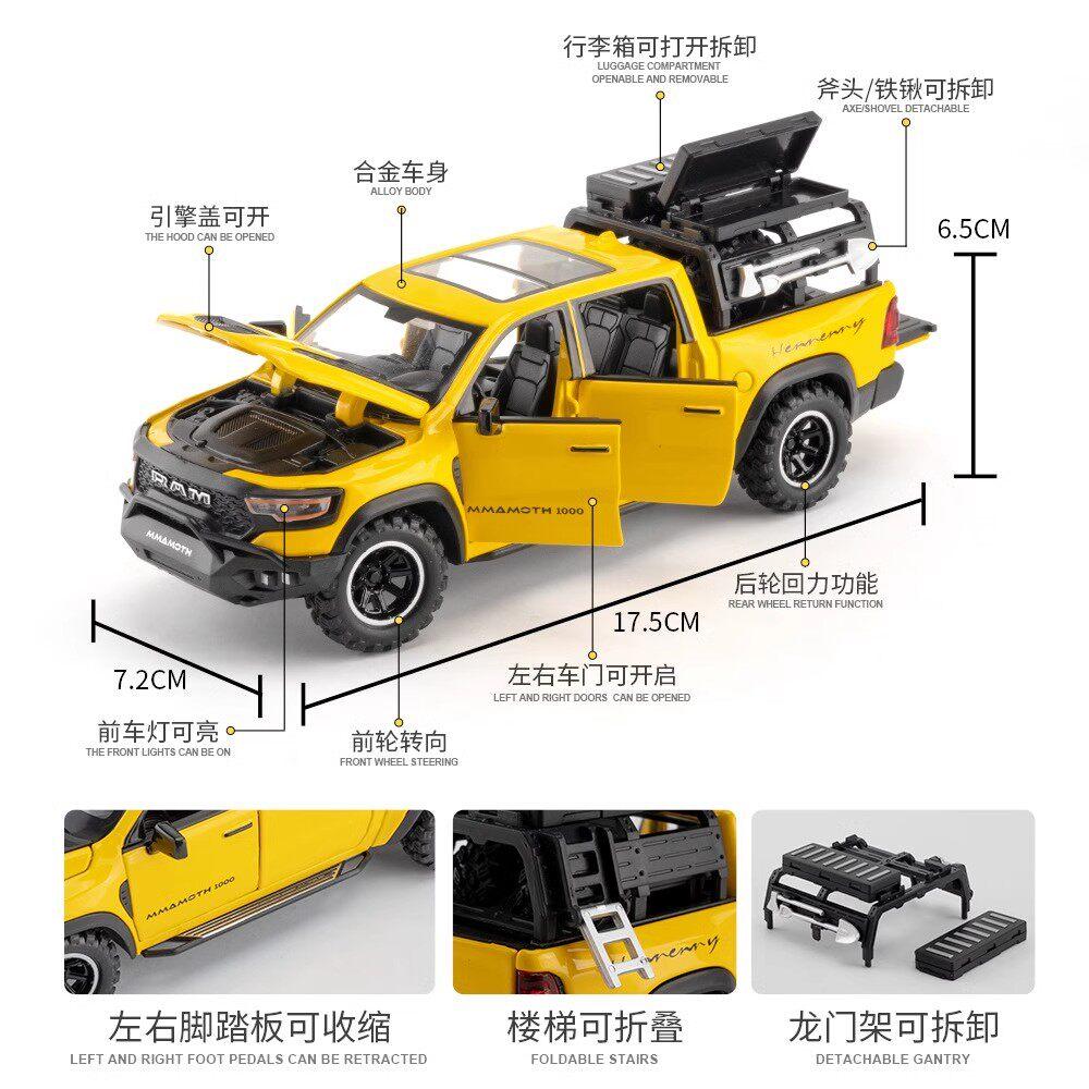 1:32 Dodge RAM Mammoth 1000 Hennessey Off Road Pick-up Modelový automobil Diecast ze slitiny Kovová Simulované vozidlo Domácí Trendy Dárek