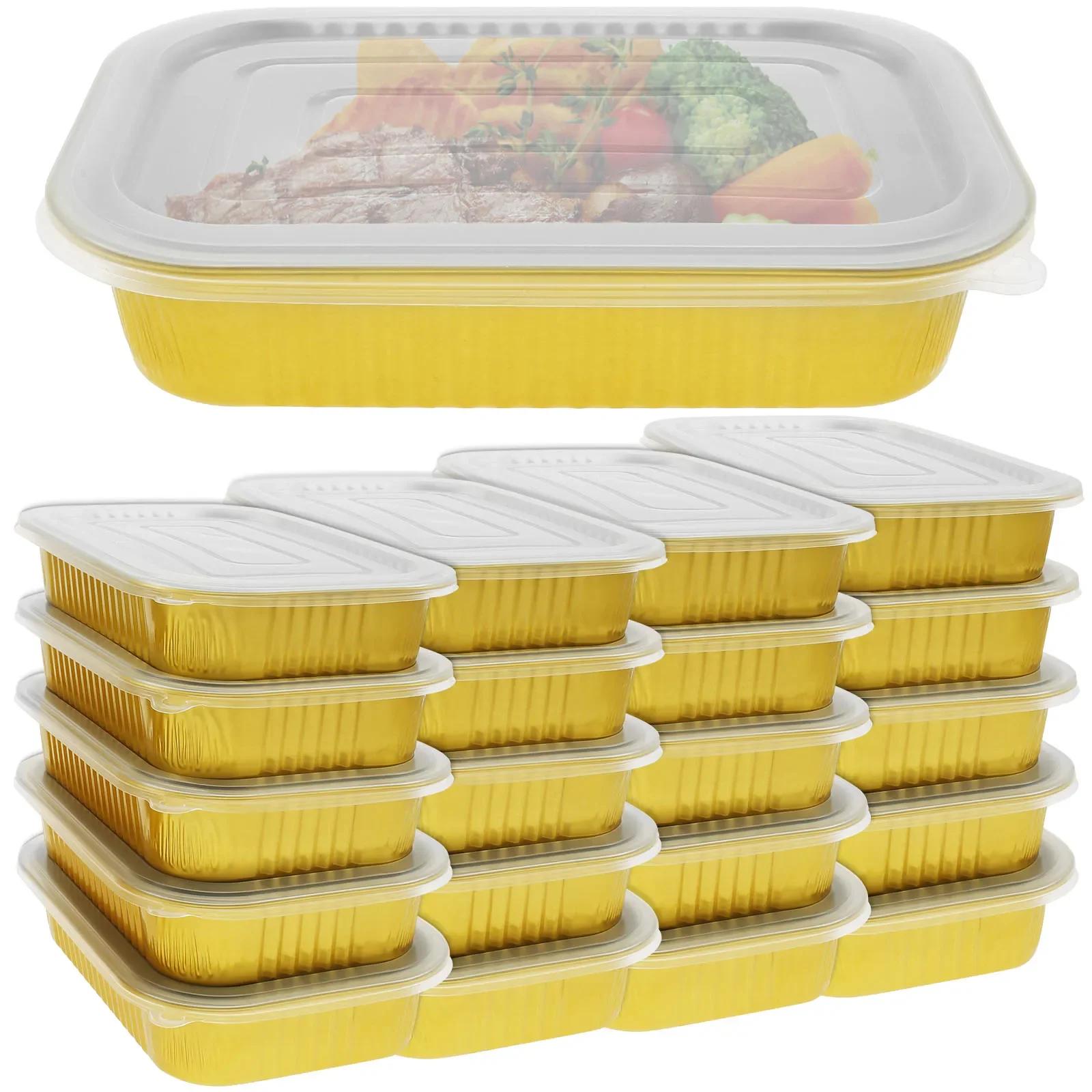 20 шт. Алюминиевые формы с крышками, пищевая алюминиевая фольга, противень, золотой лоток-контейнер, прямоугольные алюминиевые формы для выпечки кексов