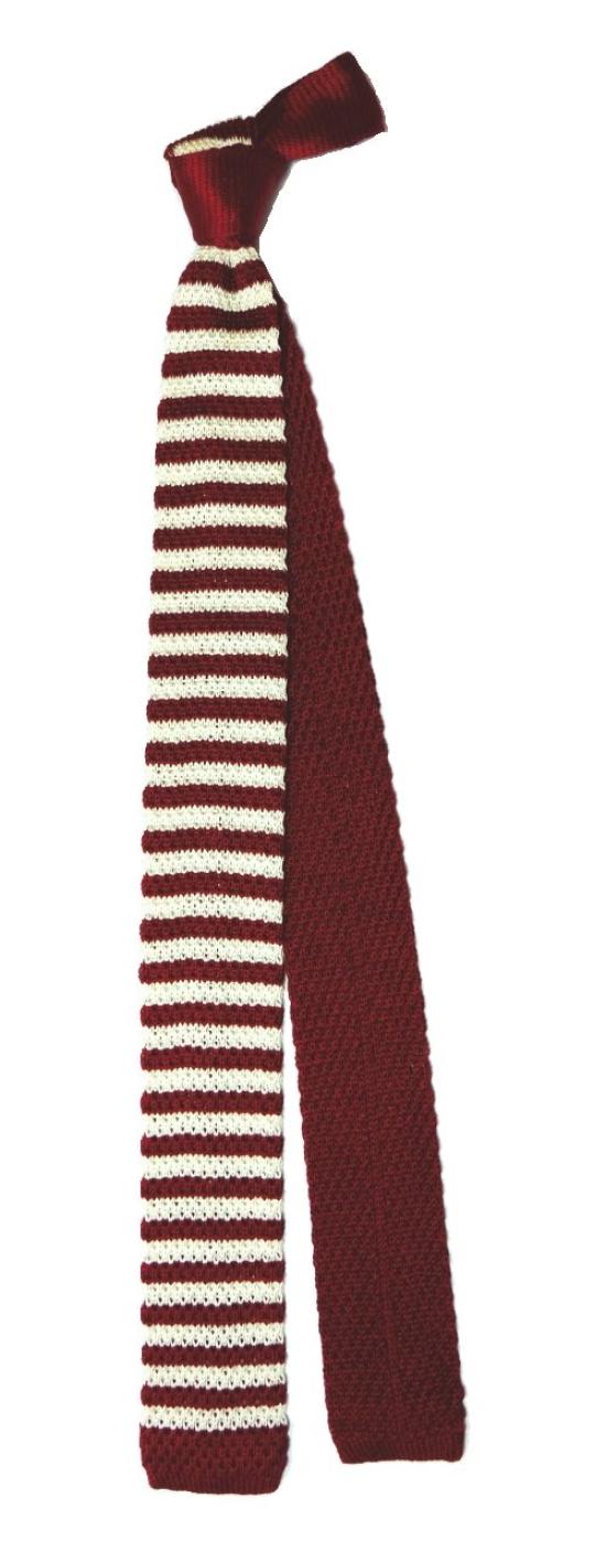 

[D+ARTS] Knit Tie, Narrow Tie, Two Patterns in One Tie: Striped and Solid, 100% Silk, Made in Japan (Red x White)