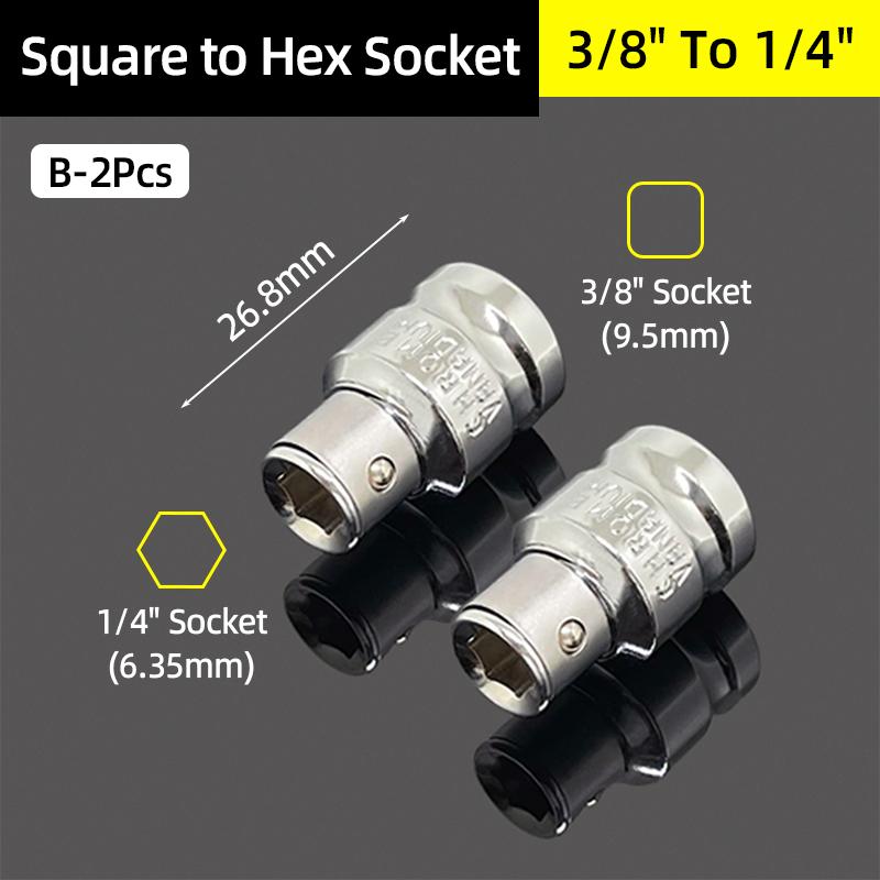 1/4" 3/8” 1/2” Square Drive To 1/4" Hex Shank Socket Adapter Converter Quick Change Bit Holder Repair Hand Tools Accessories