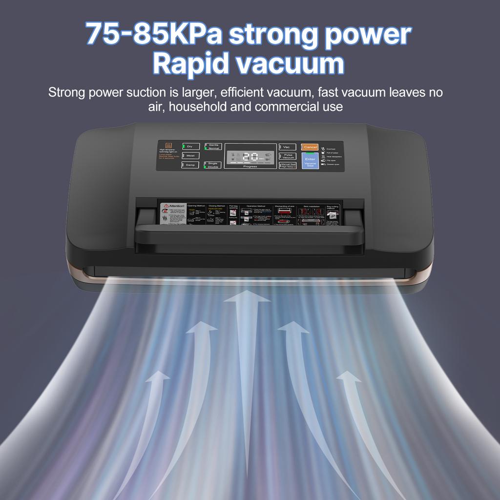 Food Vacuum Sealer Machine with Dry/Wet Pumping/Sealing for All Food Storage 85kPa Suction Power