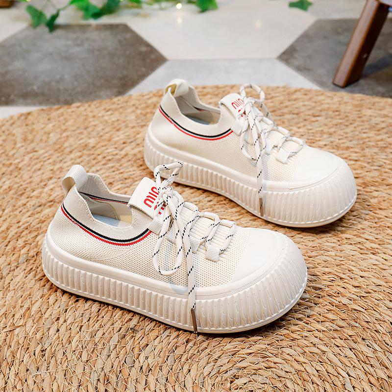 

Женские повседневные вязаные кроссовки на массивной платформе, нескользящая легкая дышащая прогулочная обувь на шнуровке, теннисные кроссовки, спортивная спортивная обувь для женщин 40 бежевый