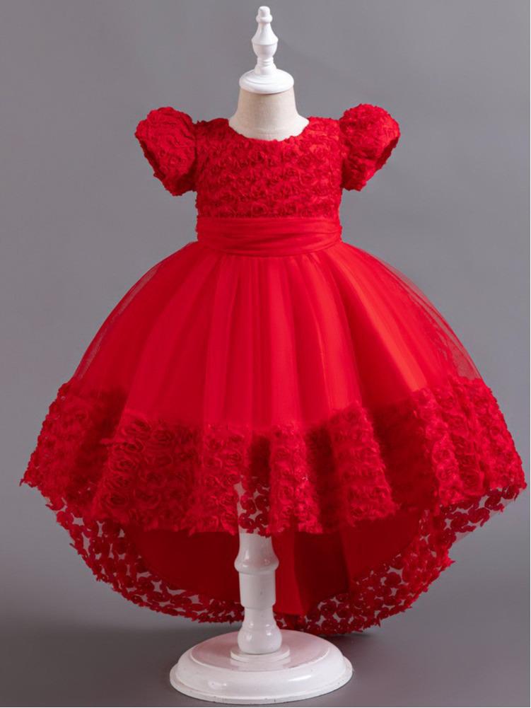 Flickors prinsessklänning med släp för högtider, fester och föreställningar