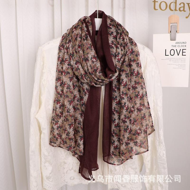 Cotton And Linen Floral Pleated Scarf