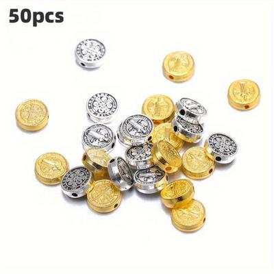 50pcs 9.5mm Christian Jesus Cross Spacer Beads For Bracelet Necklace Jewelry Making Metal Handmade Crafts Findings Accessories