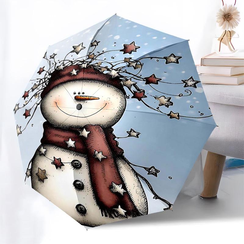 

1pc Christmas Star Snowman Automatic Opening/Closing Umbrella, Festive Gift for Fans, Travelers & Daily Use.V043