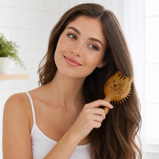 Cat Shape Air Cushion Brush Wooden Scalp Massager Brush Hair Growth Head Relaxation