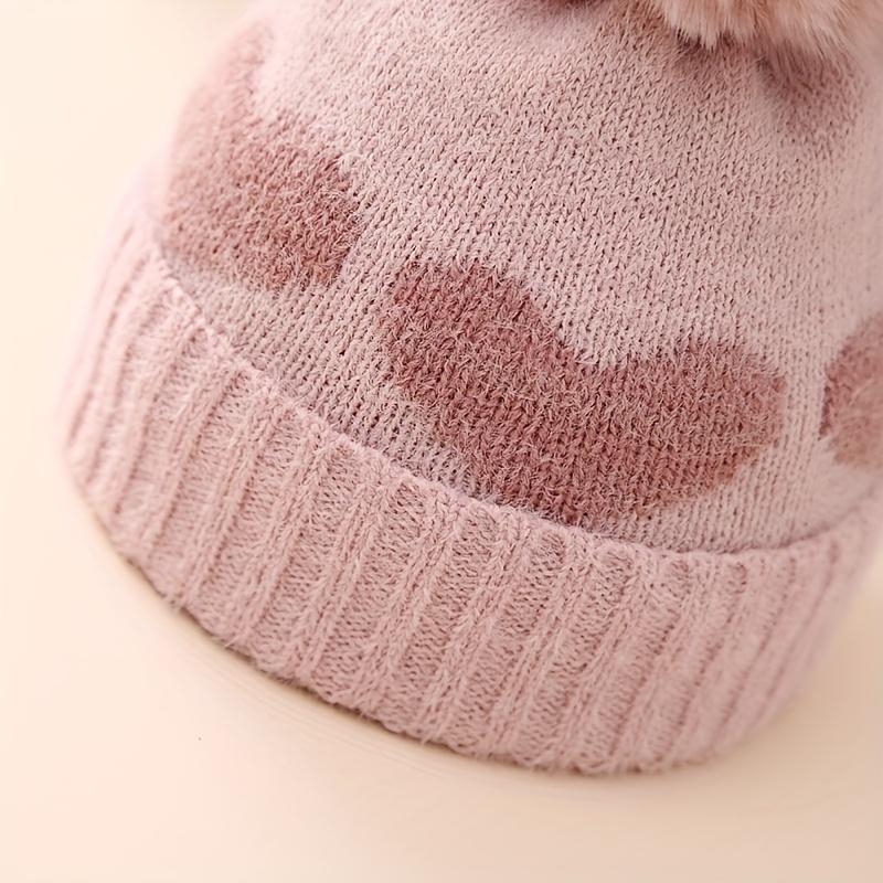 Heart Pattern Knit Beanie, Warm Pullover Knitted Hat for Newborn 3-24 Months Baby Girls