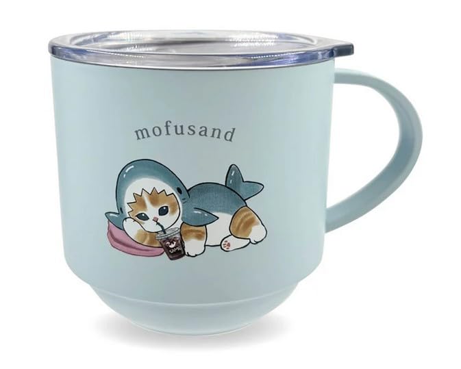 mofusand Stackable Stainless Steel Mug with Lid - Shark Cat