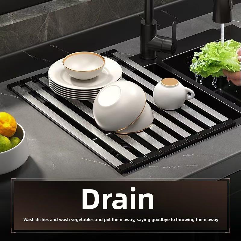 Foldable Silicone Dish Drying Rack with 304 Stainless Steel for Kitchen Utensils