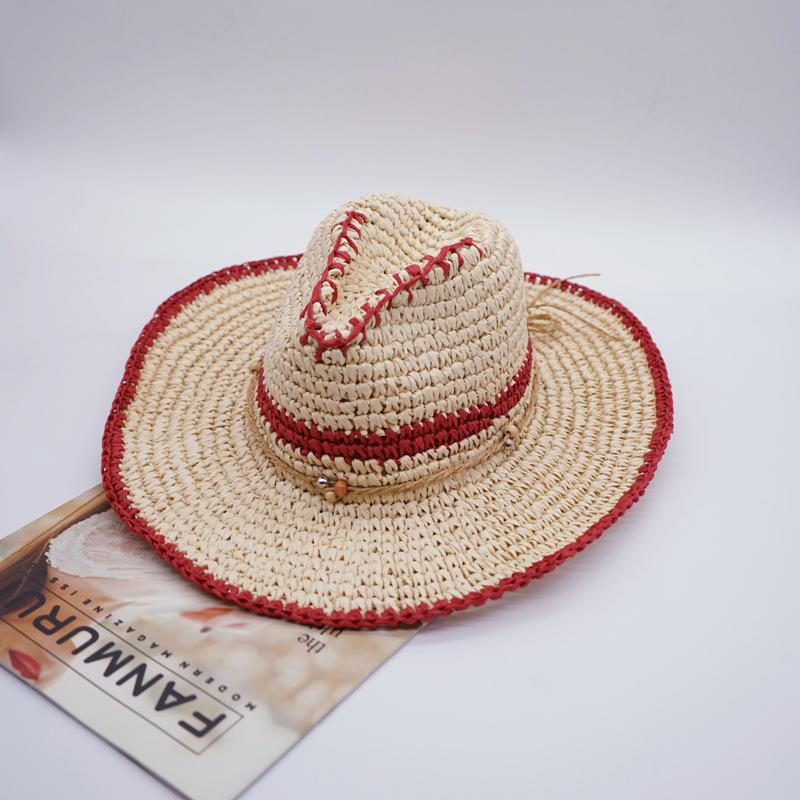 

Foreign Trade Export Woven Eaves Color Matching Fresh Panama Jazz Top Hat Women S Summer Sunshade Beach Straw Hat Korea M（56-58cm）