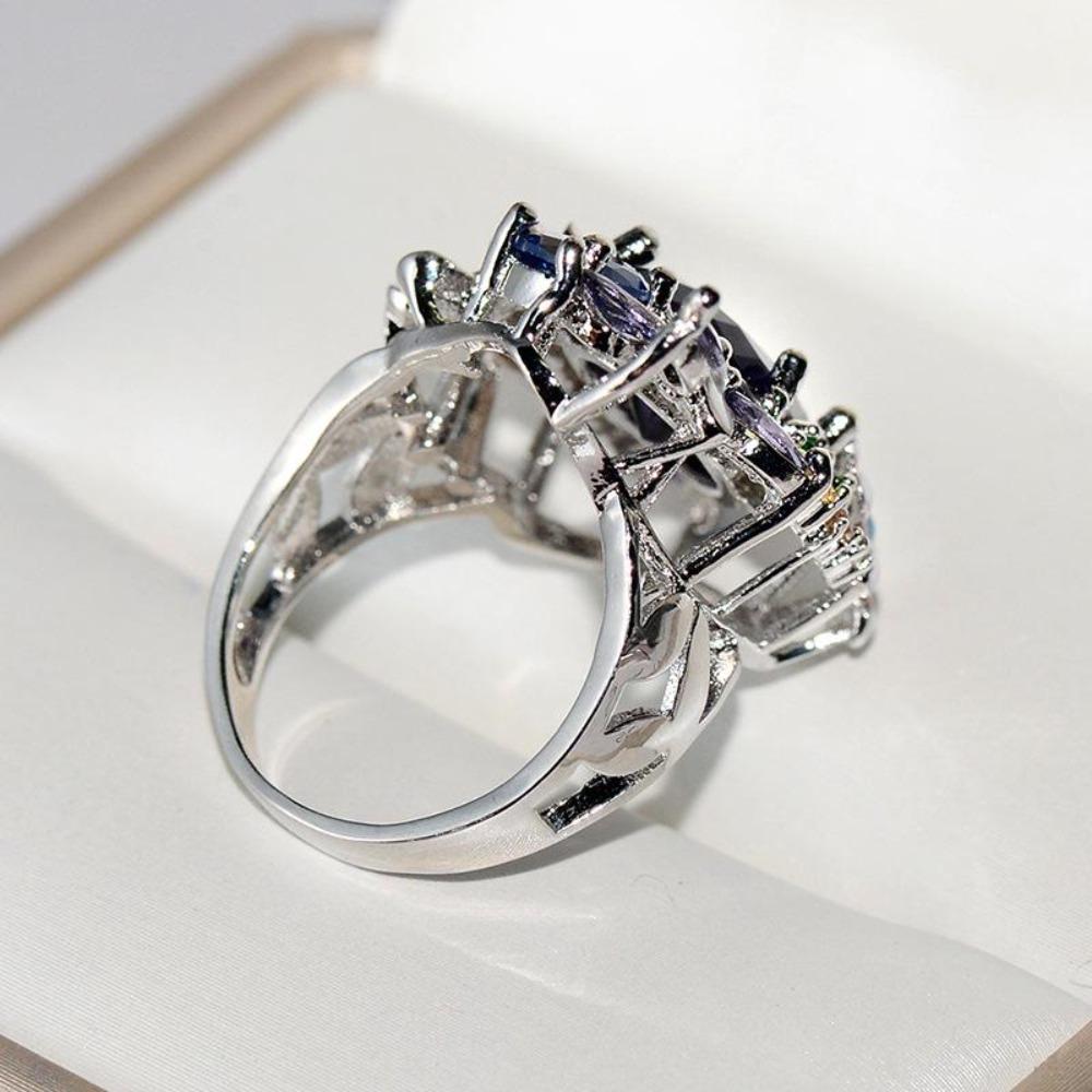 Milangirl Mehrfarbig Lila Blume Wassertropfen Kristall Zirkon Ringe für Damen Weiblich Hochzeit Verlobung Braut Bankett Zirkon