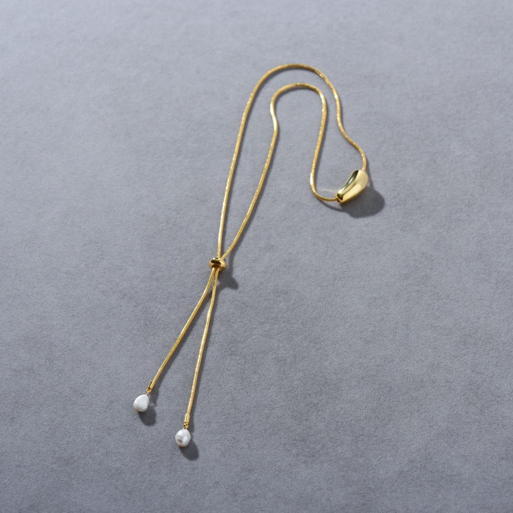 Premium Metal Copper Plated 18K Real Gold Fringed Pearl Pendant Long Sweater Chain Trendy Daily Accessories Necklace