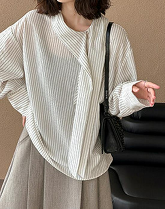 Zhichun Spring Women's Trendy Loose-Fit Long Sleeve Casual Shirt in Orange
