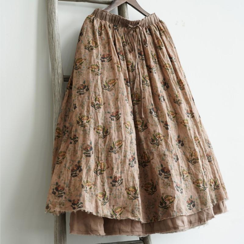 Johnature Damen Vintage Print Blumenröcke Elastischer Bund Locker Hochwertige Kleidung Sommer Locker A-Linien-Röcke