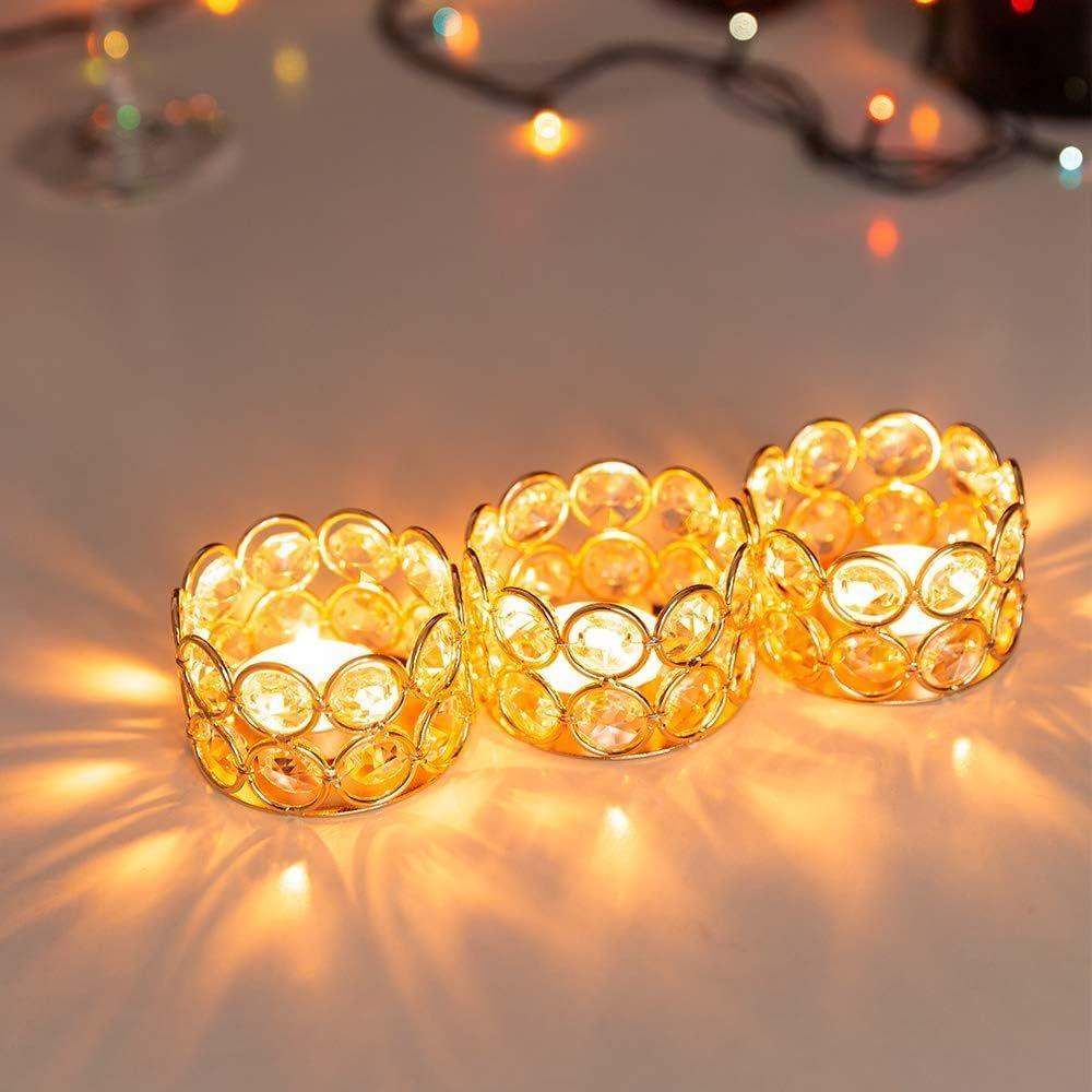 Crystal Tealight Candle Holder Votives Bowl for Home Decoration, Diya Diwali Lights Centerpieces for Wedding Party Table Pack of 10