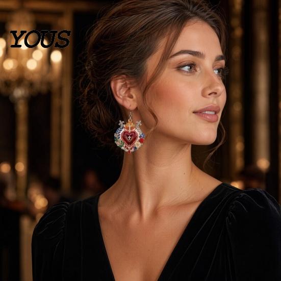 Fine Workmanship Jewelry 1 Pair Faux Crystal Heart Earrings, Red Baroque Drop Earring, Little Black Dress Earrings Large Dangle Victoria Halloween