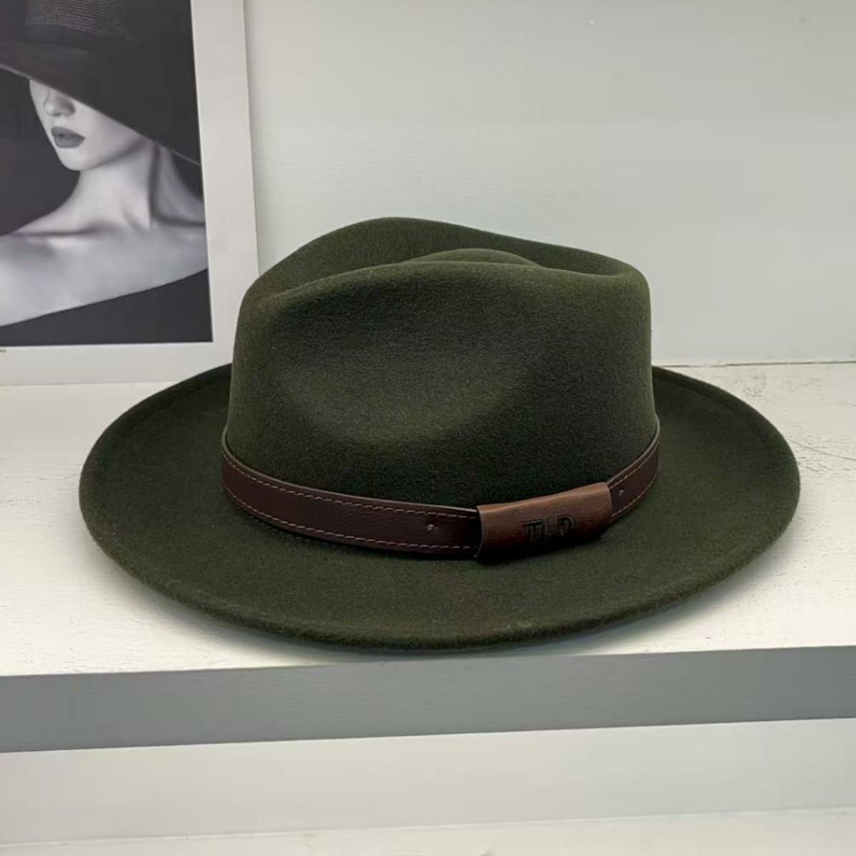 

High-quality celebrity style wool Panama fashion men s jazz top hat upturned edge European and American versatile autumn and winter hat women M（55-58cm） армия зеленый