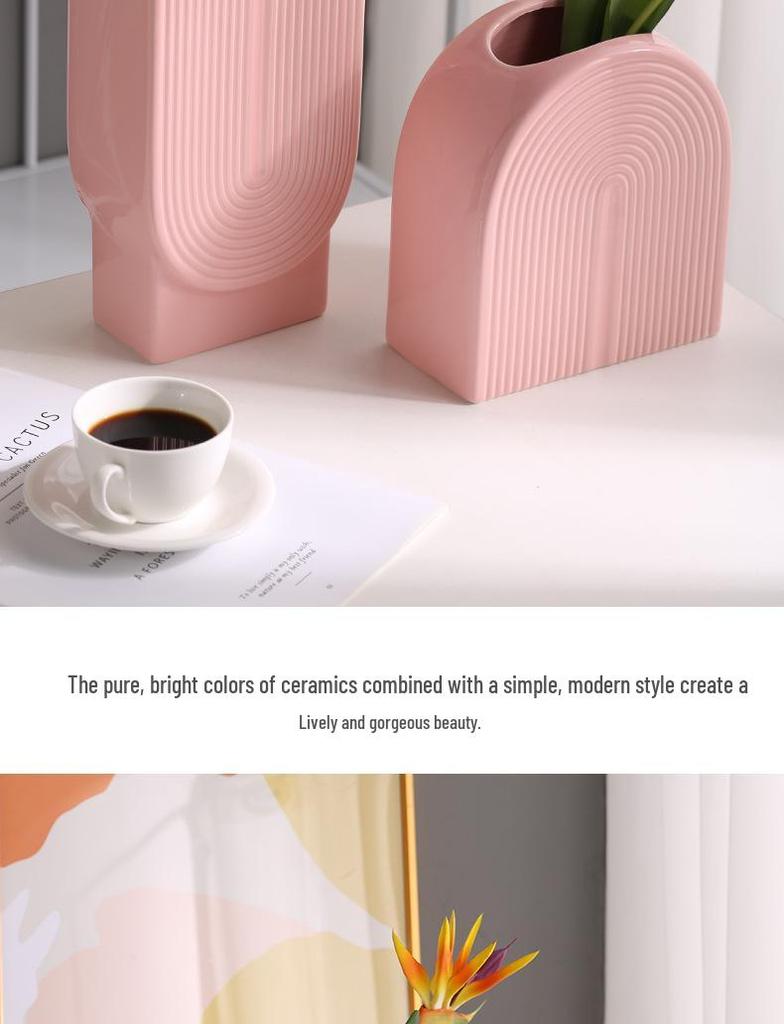 Morandi U-shaped Ceramic Vase: Nordic Modern Flower Display Piece for Office, Living Room, or Reception Desk