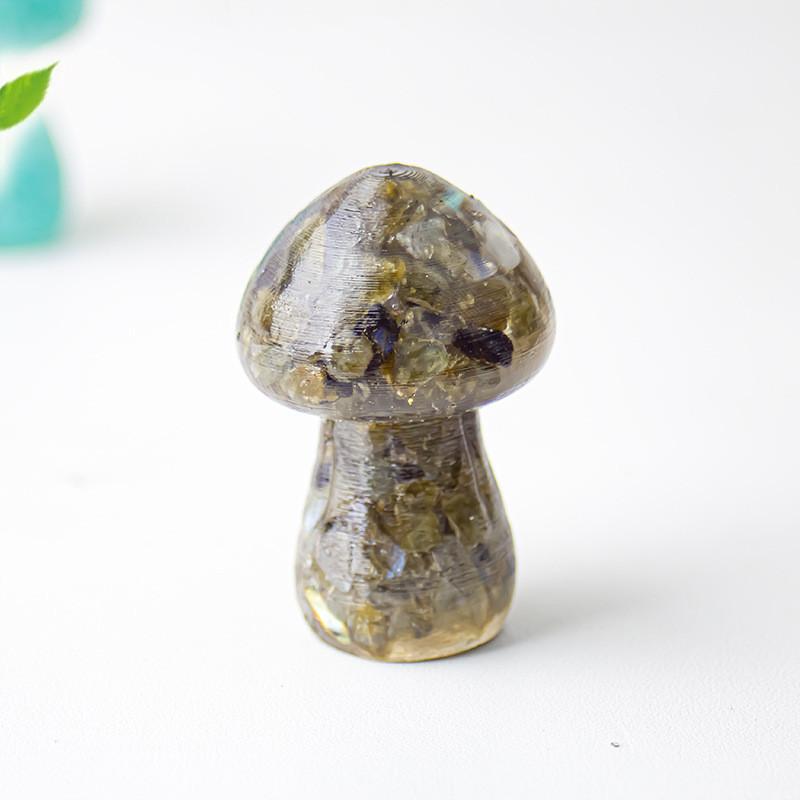 Resin Crystal Mushroom Figurine With Natural Gemstones For Home Decor Gift Ideas