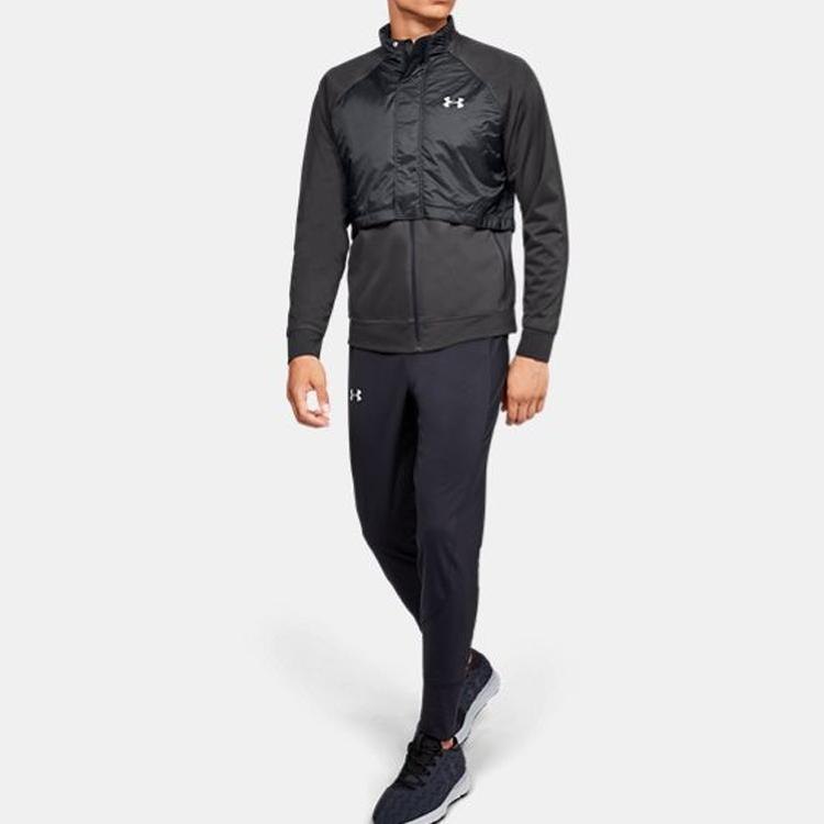 Under Armour Pick Up The Pace Solid Color Spliced Zip Collar Jacket Men Jacket Black 1317478-019