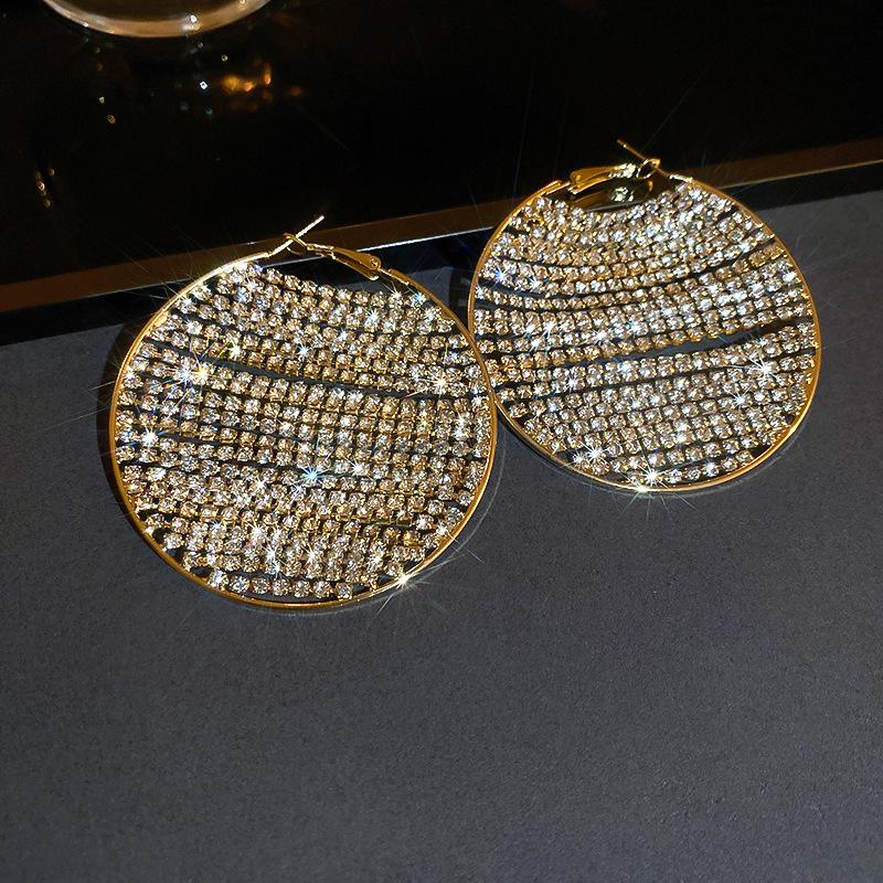 Shiny Full Rhinestones Large Hoop Earrings for Women Exaggerated Crystal Big Circle Ear Buckles Lavish Party Jewelry Gifts K