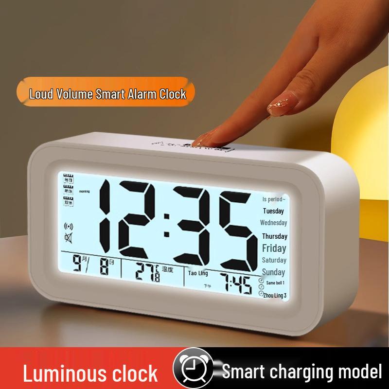 Multifunctional Smart Student Alarm Clock: Extra Loud, Silent, Rechargeable, with Temperature Display and Night Light