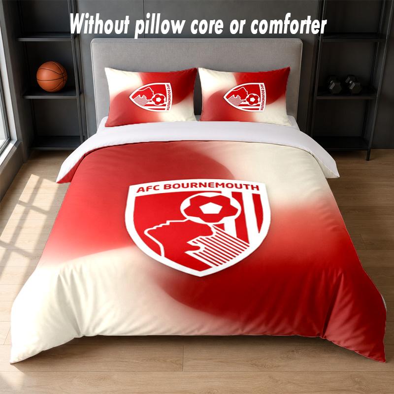 Bournemouth Football Design Bed Bedding Set 1 Duvet Cover + 2 Pillowcases Soft Breathable Household Bed Linens