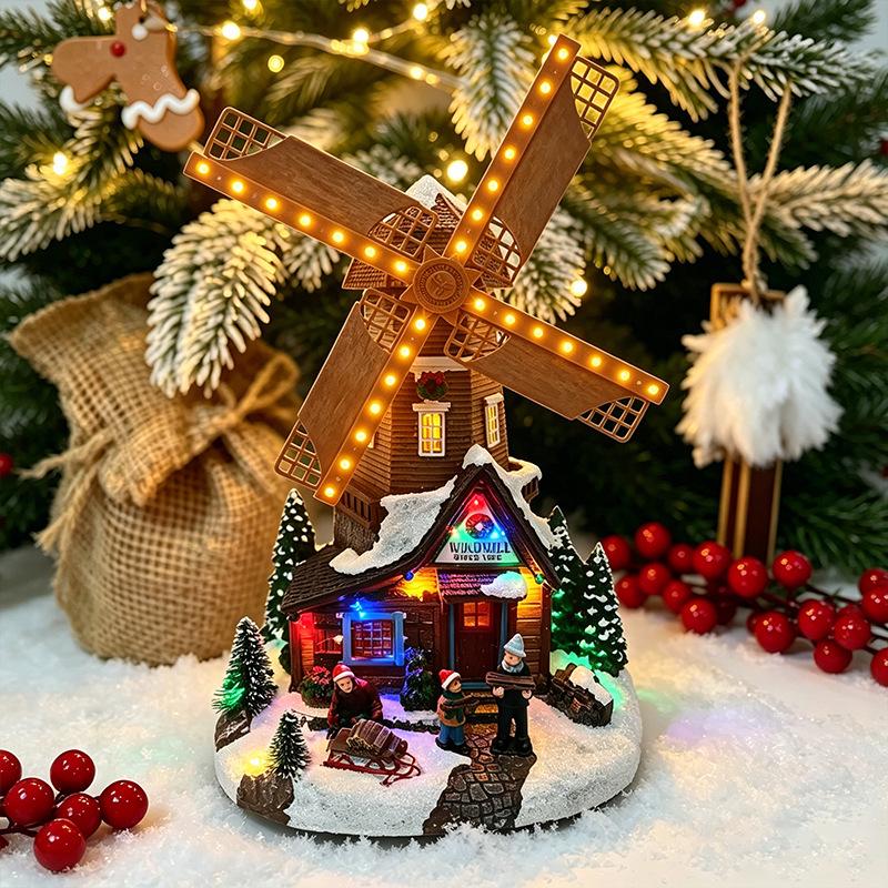 Christmas Glowing Snow House Music Box: Festive Resin Ornament & Night Light Gift