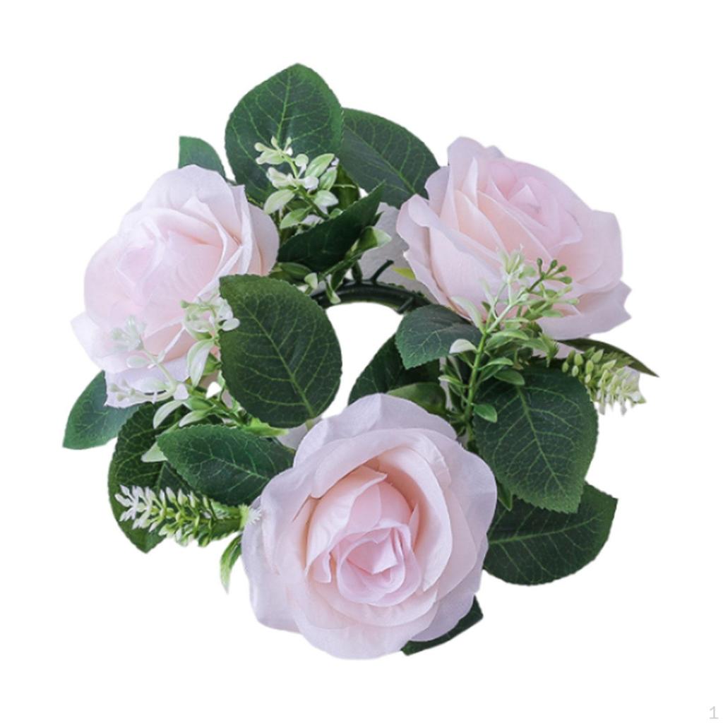 Sztuczne Róże Pierścienie na Świece Mały Wianek Uchwyt na Świecę Kolumnową 23 cm Girlanda Kwiatowa na Boże Narodzenie