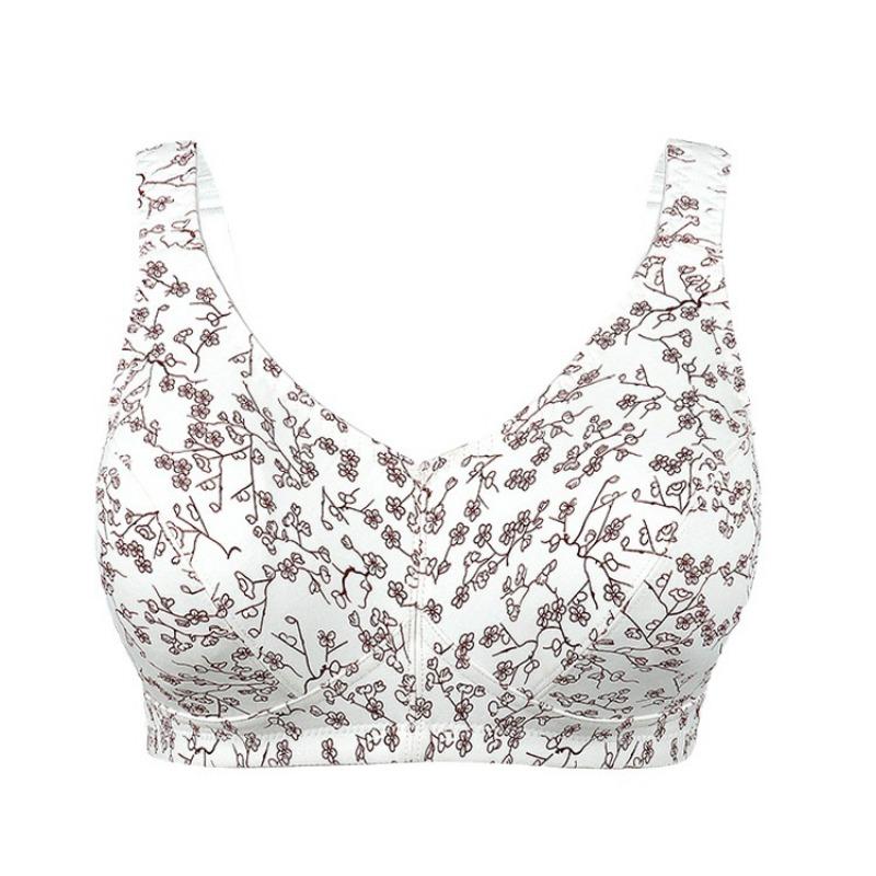 Europäischer und Amerikanischer Reiner Baumwolle Ohne Bügel Übergröße BH Bedruckt Chinesischer Stil Breiter Schulterträger Bequeme Unterwäsche