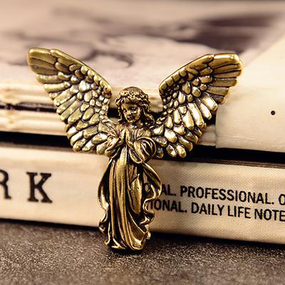 Figuras de ángel guardián bendito de latón vintage, miniaturas, adornos de escritorio, estatuas pequeñas encantadoras, artesanías para decoración del hogar