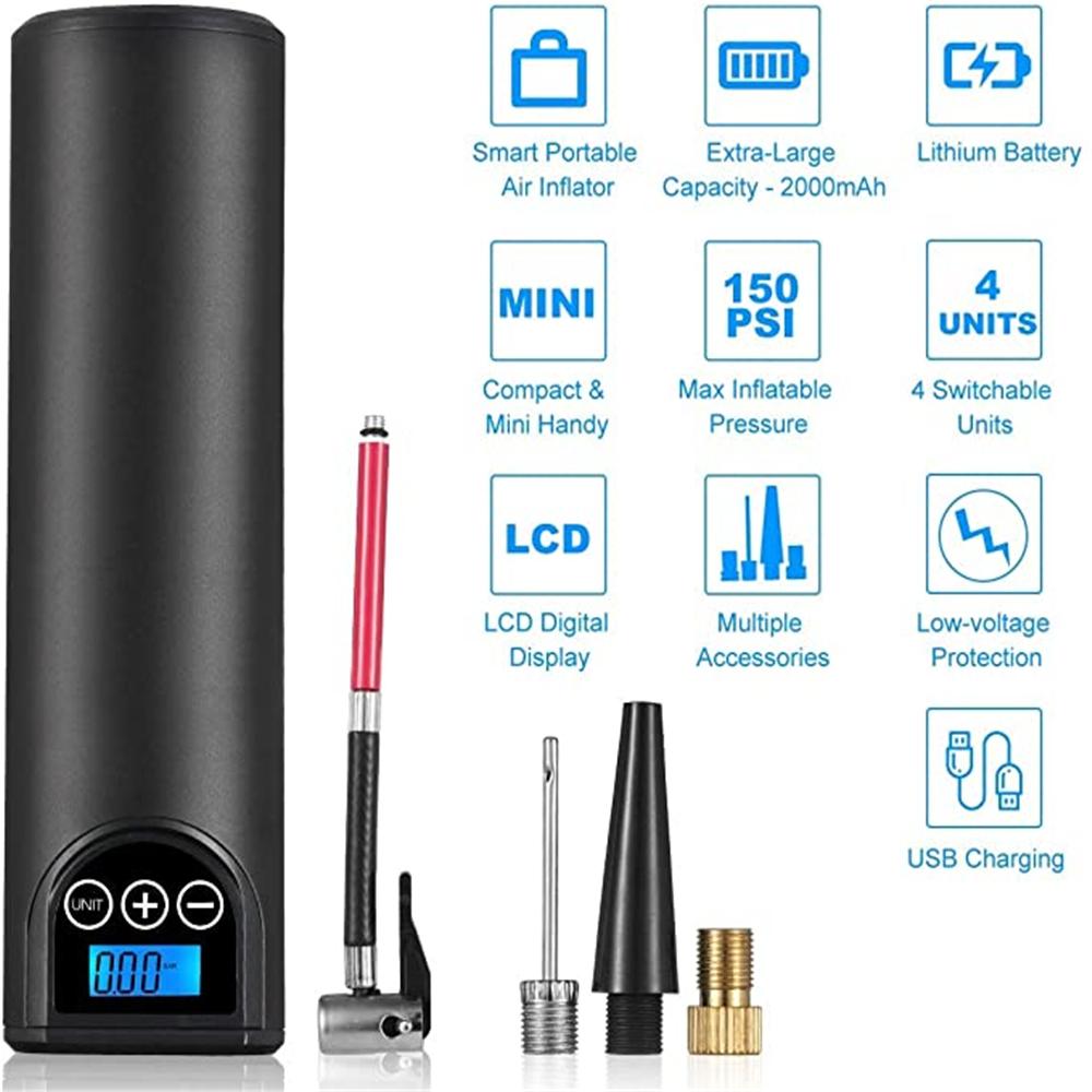 Portable Tire Inflator 12V 150PSI Rechargeable Air Pump Tire Cordless Compressor Digital Car Tire Air Pump For Car Bicycle Tire