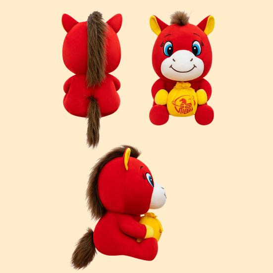 Horse Doll Auspicious Meaning PP Cotton Filling Plush Toy Traditional Zodiac Horse Theme Good Luck Doll