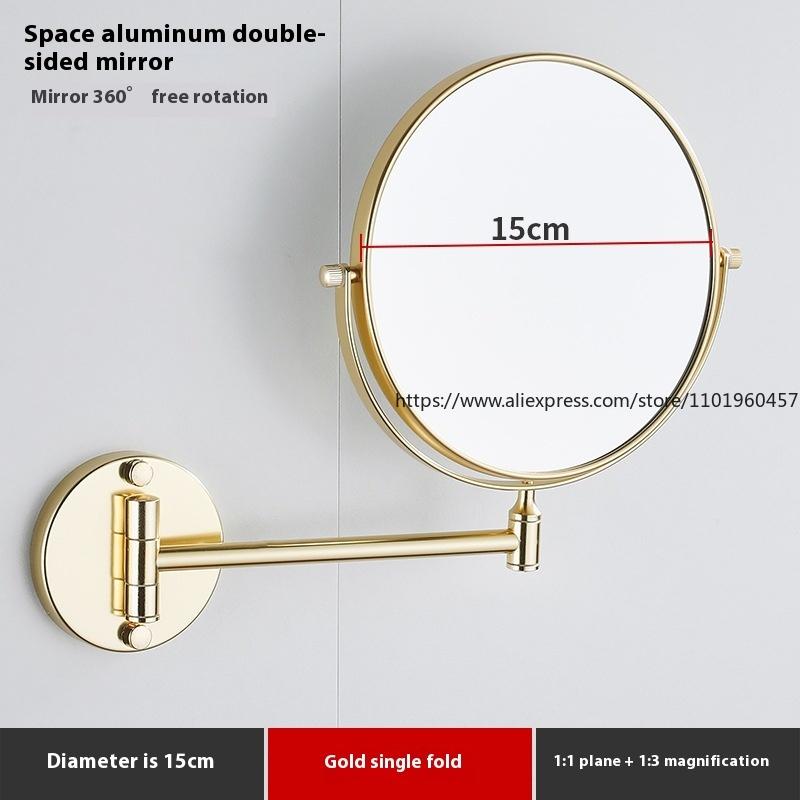 Black Gold Telescopic Mirror Bathroom Cosmetic Folding Beauty Wall Hanging Double-sided Mirror Bathroom