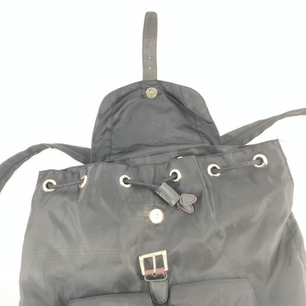 PRADA Rucksuck Backpack Daypack Tessuto Nylon Leather Silver Hardware Black Women's Triangle Logo Plate