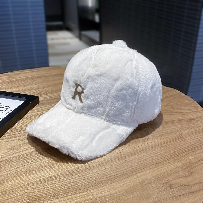 Autumn Winter Baseball Cap Hats For Women Faux Thickened Warm Plush Snapback Cap Metal Letter Fashion Accessories New